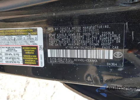 2009 Toyota Camry Le из США, поврежденный, VIN 4T1BE46K19U362513